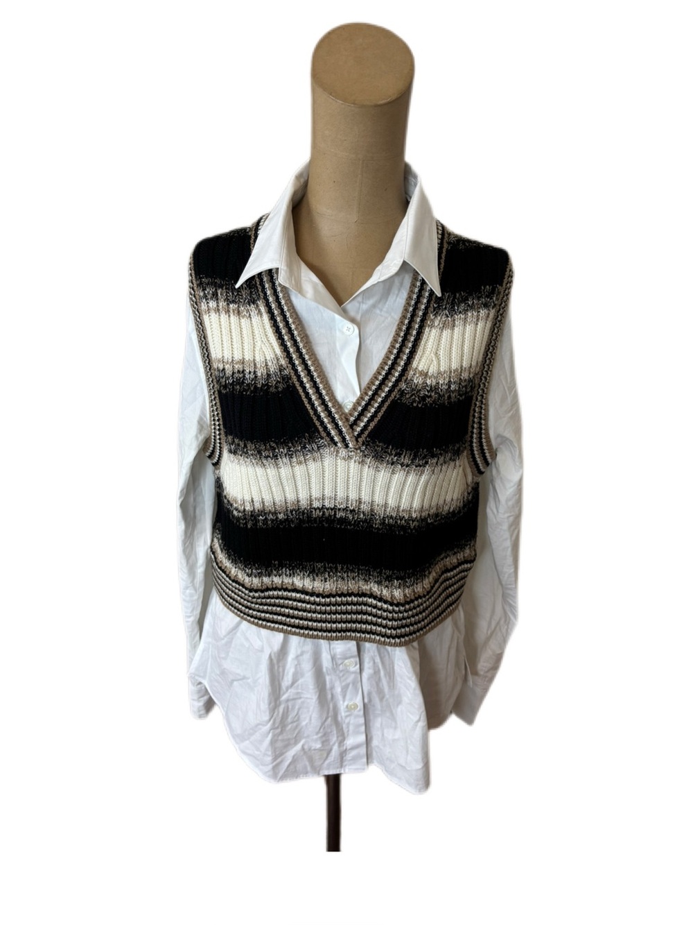 Veronica Beard Spear Mixed Media Vest Merino Wool Sweater Shirt Size Medium